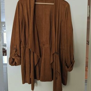 Torrid Cognac Suede Drape Front Anorak